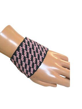 Ali Kahn New York Women's Beaded Black Pink Wide Bracelet NWT